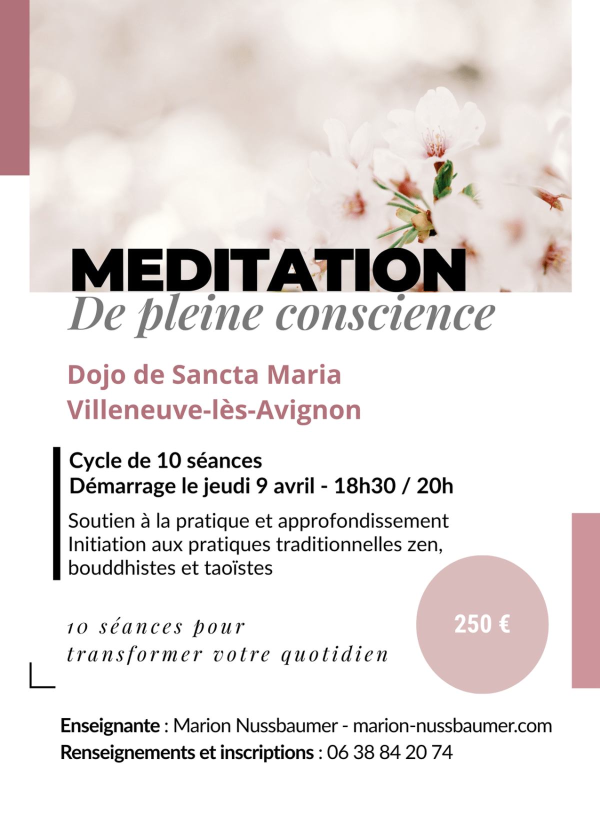 Cycle de méditation de pleine conscience d&rsquo;avril : dates et&nbsp;lieu