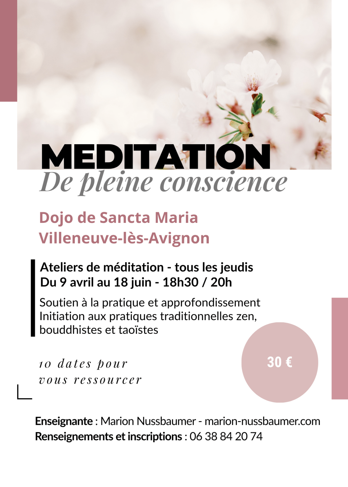 Ateliers de méditation de pleine conscience de printemps : programme&nbsp;détaillé